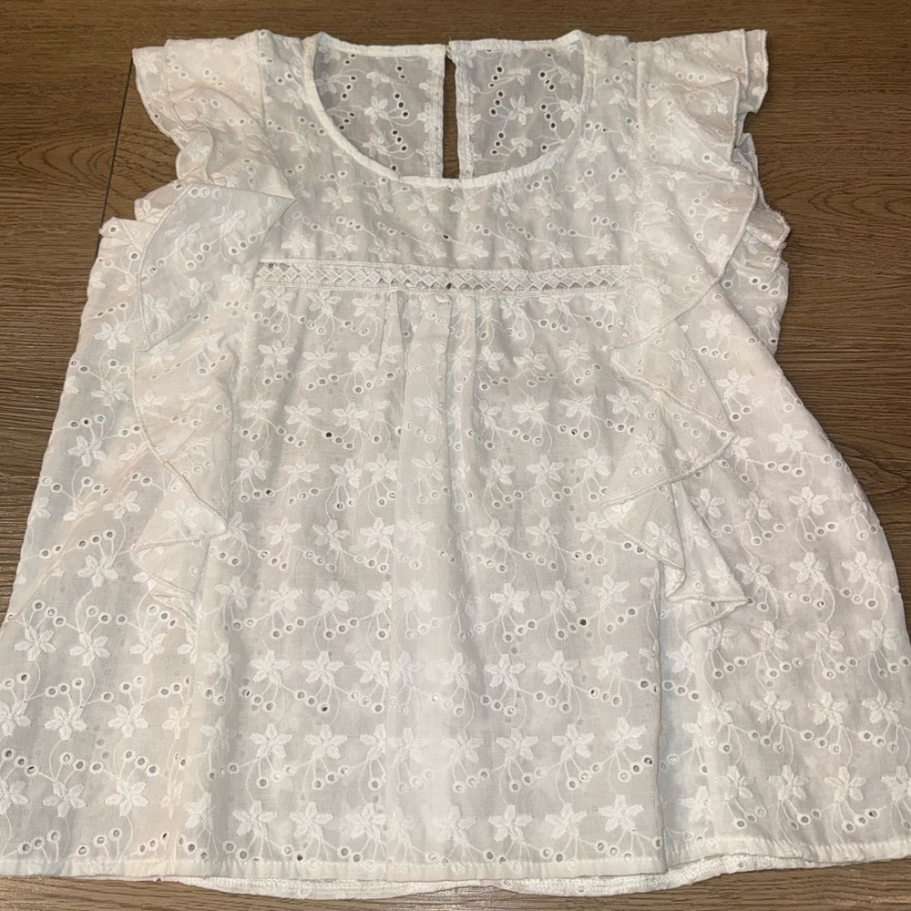 White Sheer Ruffle Top - Picture 2 of 4